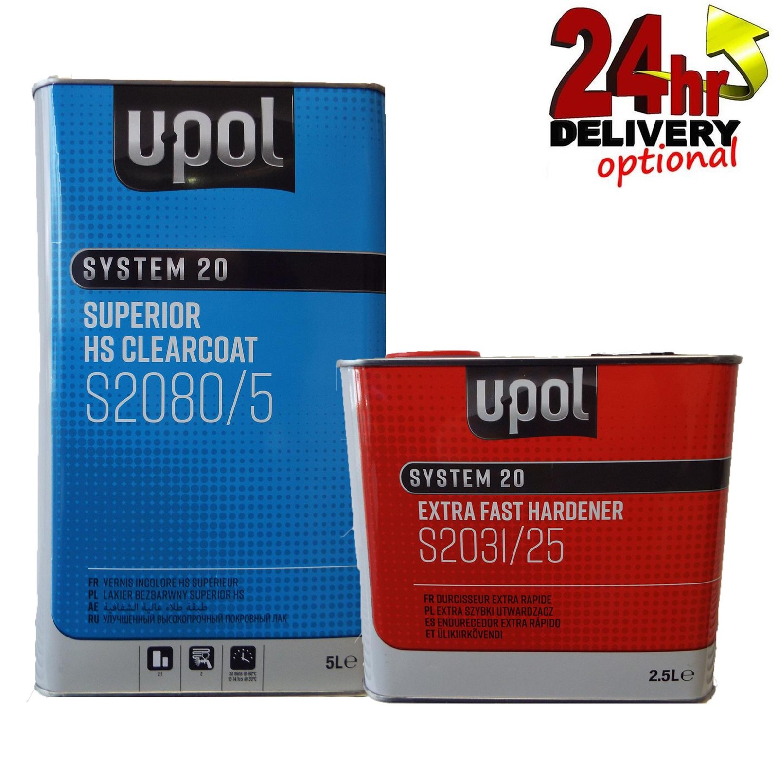U-POL S2080 CLEAR COAT LACQUER HS 2K 7.5L KIT UPOL W/2031 EXTRA FAST HARDENER