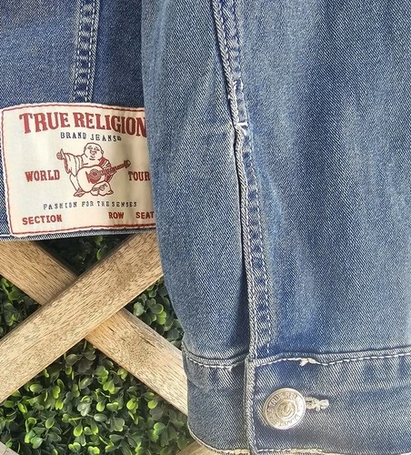 ​True Religion Jimmy Denim Jacket Mens XL Blue Horseshoe Flap Pockets Trucker  image 7