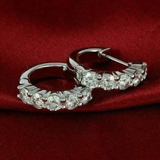 3Ct Round Cut Simulated Diamond Huggie Hoop Earrings 14K White Gold Finish