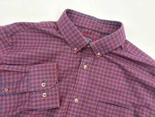 UNTUCKit Men's Leland Slim Fit Red Blue Plaid Soft Flannel Button Down Shirt, L
