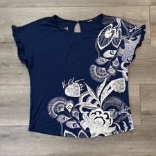 Desigual Womens M Blouse Top Blue Floral