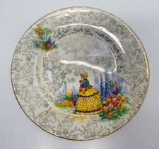 VINTAGE ADDERLY ENGLAND CRINOLINE LADY GILT SIDE PLATE DISH