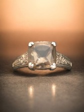 Vintage 925 Sterling Silver Rectangle Ring Smokey Quartz Size 9.75