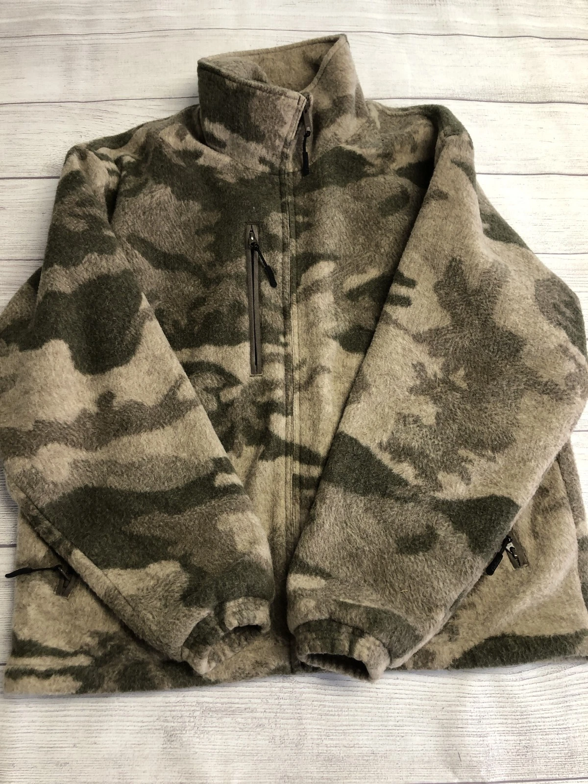 Cabela's Jacket Mens Medium Green Camo Fleece Full Zip Lined Hunting Outdoor - product detail image 1