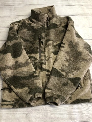 Cabela's Jacket Mens Medium Green Camo Fleece Full Zip Lined Hunting Outdoor - product listing photo
