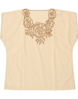 VINTAGE Damen Bluse Top UK 18 XL beige geblümt CL20