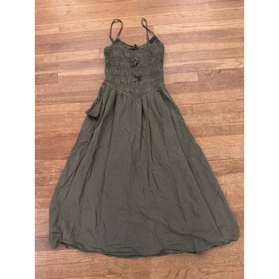 slim fit dress slacks American Eagle Green Teared Maxi Dress- Small