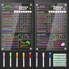 2 Pcs Acrylic Magnetic Chore Chart for Kids on Fridge, Chore Board, Dry Erase Ch