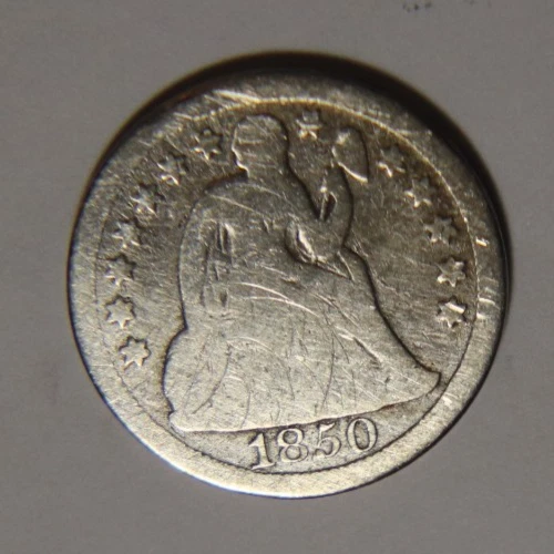 1850 P Seated Liberty Dime 10C Cents Coin Silver