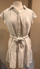 Gap  SZ M White Crinkle Gauze Flutter Sleeve Mini Shirtdress Fairy Dainty # 8674