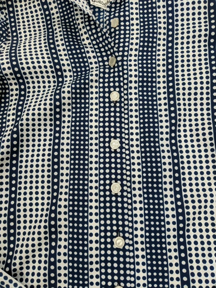Vintage 1960s David Crystal Blue & White Polka Dot Dress w/ Belt - Photo 3/4