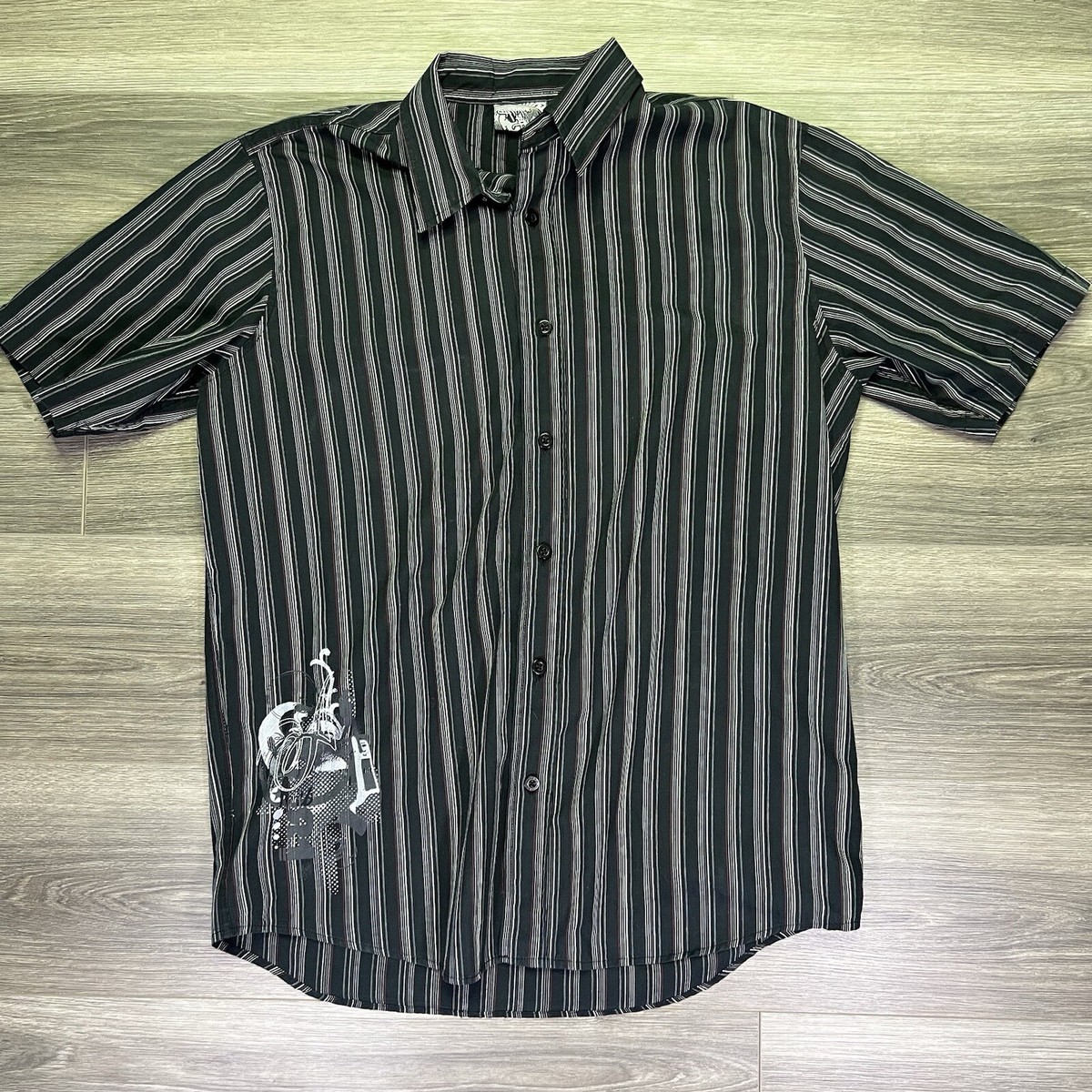 VINTAGE Anchor Blue Men Button Up Shirt Medium Vertical Striped 