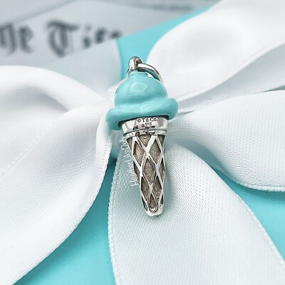 Authentic Tiffany & Co. BLUE Enamel Ice Cream Cone Sterling Silver
