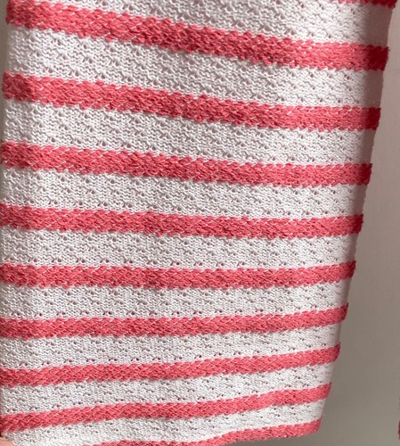 NEXT CROCHET STYLE LONG SLEEVE JUMPER SIZE 22 UK WHITE + PINK STRIPE SUMMER *NEW - Picture 5 of 10