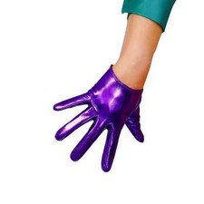 Women's Dark Purple Short GLOVES Wet Look Patent Leather Faux Latex Costume