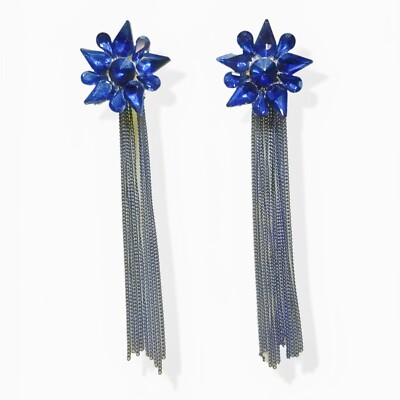 Midnight Stellar Cascade: Deep Blue Star Chain Drop Earrings
