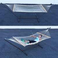 Outdoor Swing Set With Stand Camping Double Bed Patio Rope Hammock on sale Outdoor Swing Set With Stand Camping Double Bed Patio Rope Hammock on sale