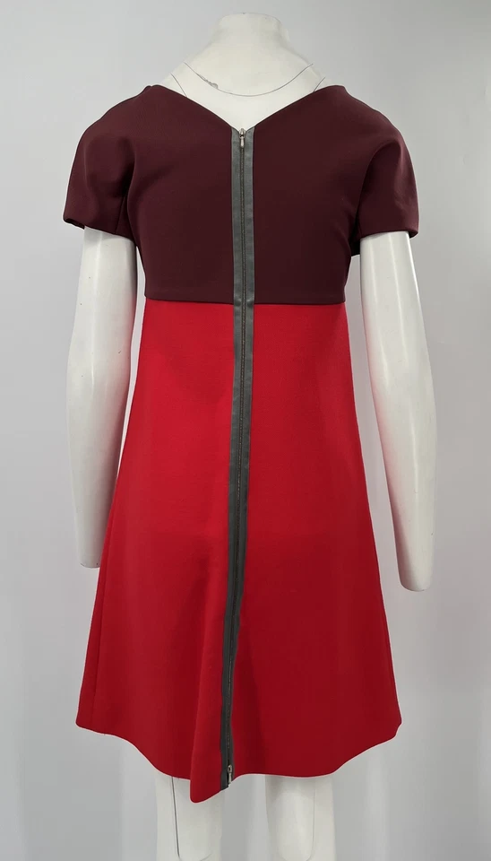 Vestido recto Victoria Beckham púrpura/rojo color bloque manga corta cuello en V talla 6 Foto 3 de 4