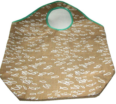 COASTAL EXTRA LARGE BURLAP Tote Bag ~ 20.5''W x 23''T ~ TROPICAL FISH