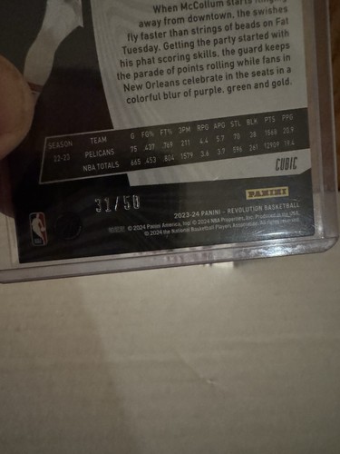 2022-23 Panini Revolution CJ McCollum Cubic /50 #64 New Orleans Pelicans - Picture 3 of 3