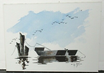 George Sperl Boat At Dock Original Watercolor Landscape Painting | Ebay