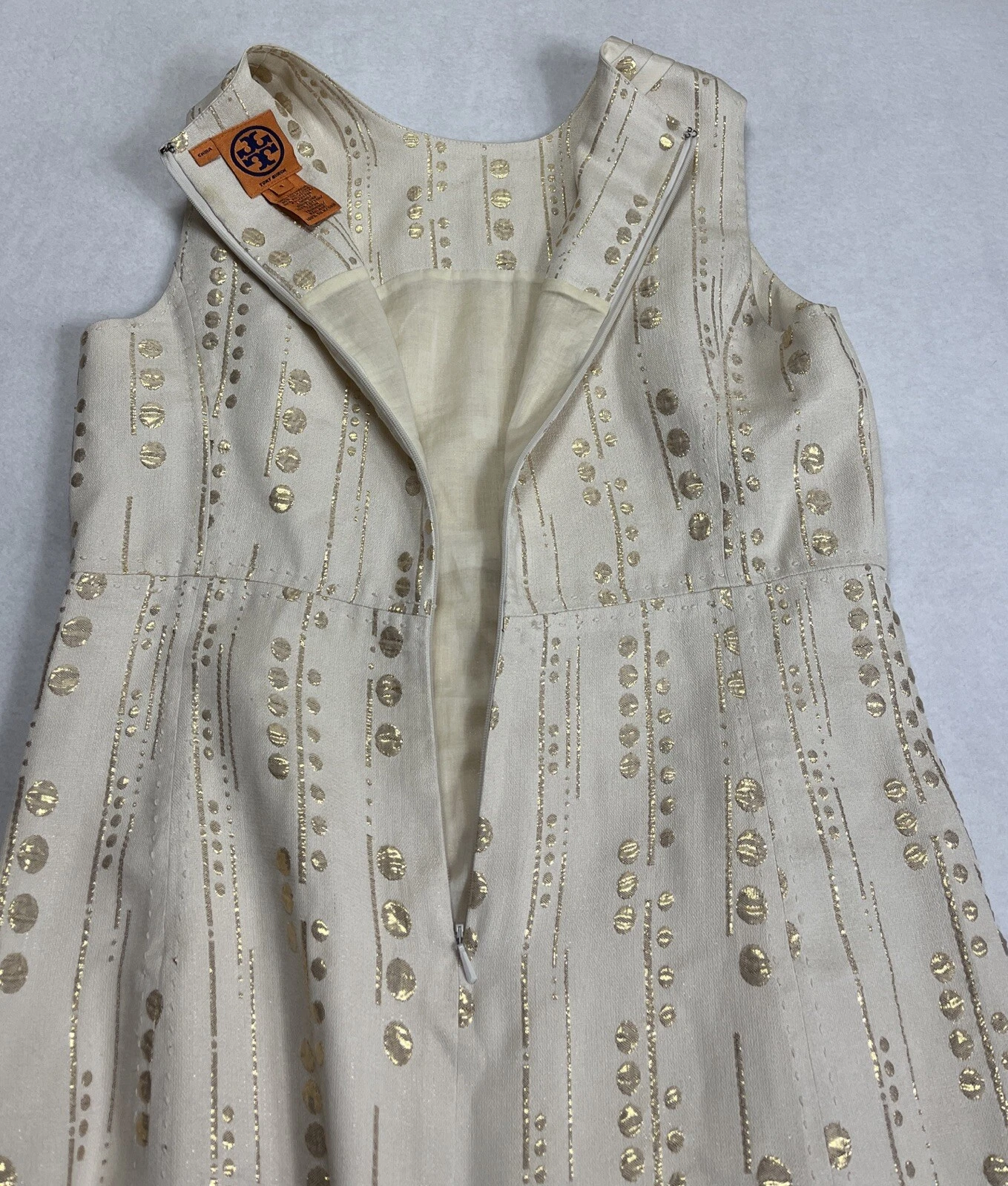 Abito donna Tory Burch avorio con tubino Sylvie oro taglia 4 stile 21081439