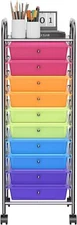 10-Drawer Rolling Utility Cart w/Lockable Wheels (Rainbow)