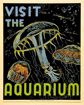 1930s WPA Visit the Aquarium Federal Works Progress Poster - 20x24