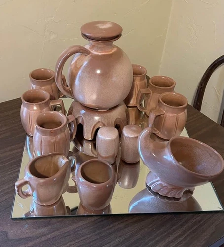 Vtg 14 Pc  FRANKOMA #82 CARAFE LID WARMER COFFEE CREAMER SUGAR CORNUCOPIA S&P