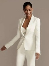 David’s Bridal Ivory Single Button Stylish Blazer Size 0 Wedding Winter SEE NOTE
