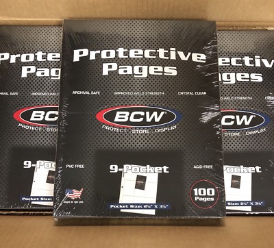 Box of 100 BCW 9-Pocket Pages Holds up to nine 2½'' x 3½'' cards (#CS105)