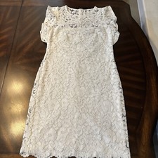 Women  s Lauren Ralph Lauren Ivory Sheath Dress Knee Length Lace Overlay Sz 4