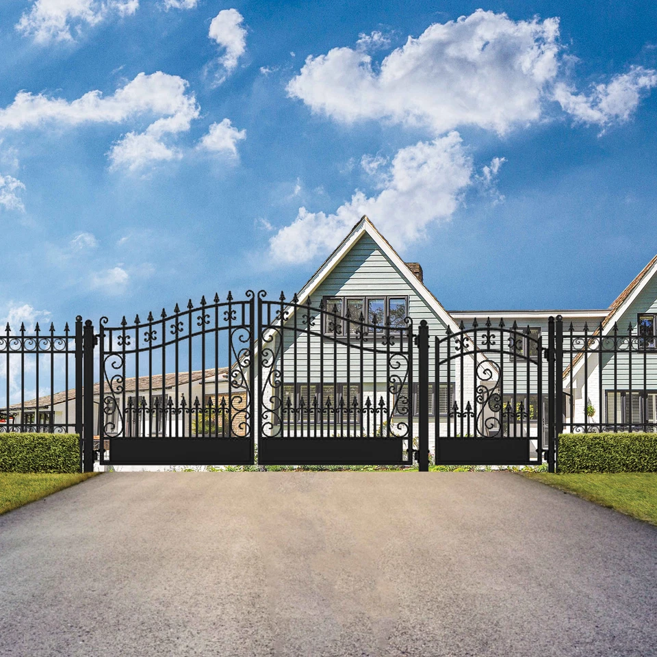 ALEKO Venice Style Garden 14 ft Dual Black Driveway Gate with Pedestrian Gate - Image 2 of 4