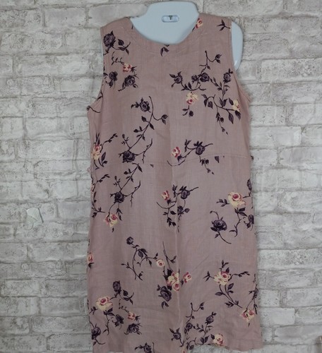 Cut Loose Linen Dress Medium Brown Floral Sleeveless Lightweight Summer