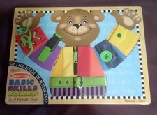 Melissa & Doug Bear Puzzle Basic Skills Board / Zip, Lace, Buckle, & More, NEW 