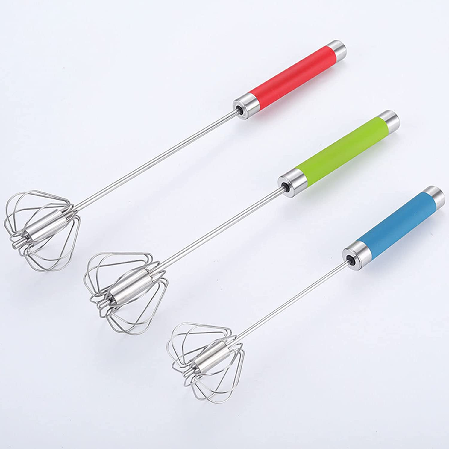 Stainless Steel Semi-Automatic Egg Whisk - 3PCS Hand Push Rotary Whisk Blender