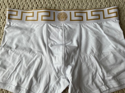 NWT Versace Greca Border Medusa White Greek Key Logo 2 Pk Long Trunk Boxers 3 XS - Picture 14 of 20