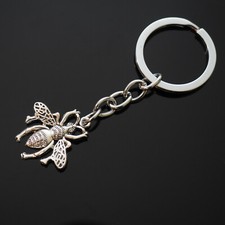 Beautiful Detailed Honey Bee Pollinators Silver Charm Keychain Key Chain Gift