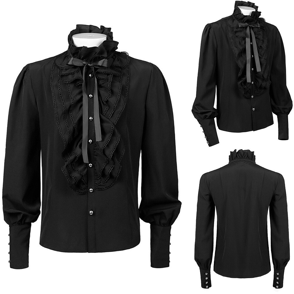 Camicia Uomo Rinascimentale Steampunk - Maniche Lunghe Con Jabot | Costume Medievale - Foto 12