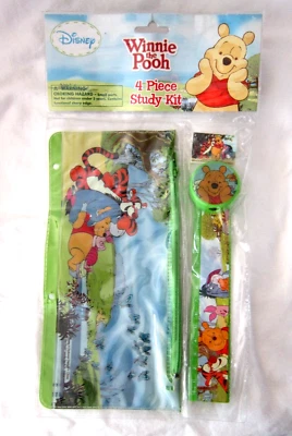 WINNIE THE POOH 4PC SCHOOL STATIONARY SET PENCIL CASE,ERASER,RULER,SHARPNER-NEW! - Picture 1 of 2