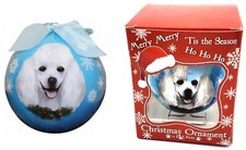 White Poodle Dog Christmas Ornament Blue Snowflakes Round Ornie E S Pets NEW Box