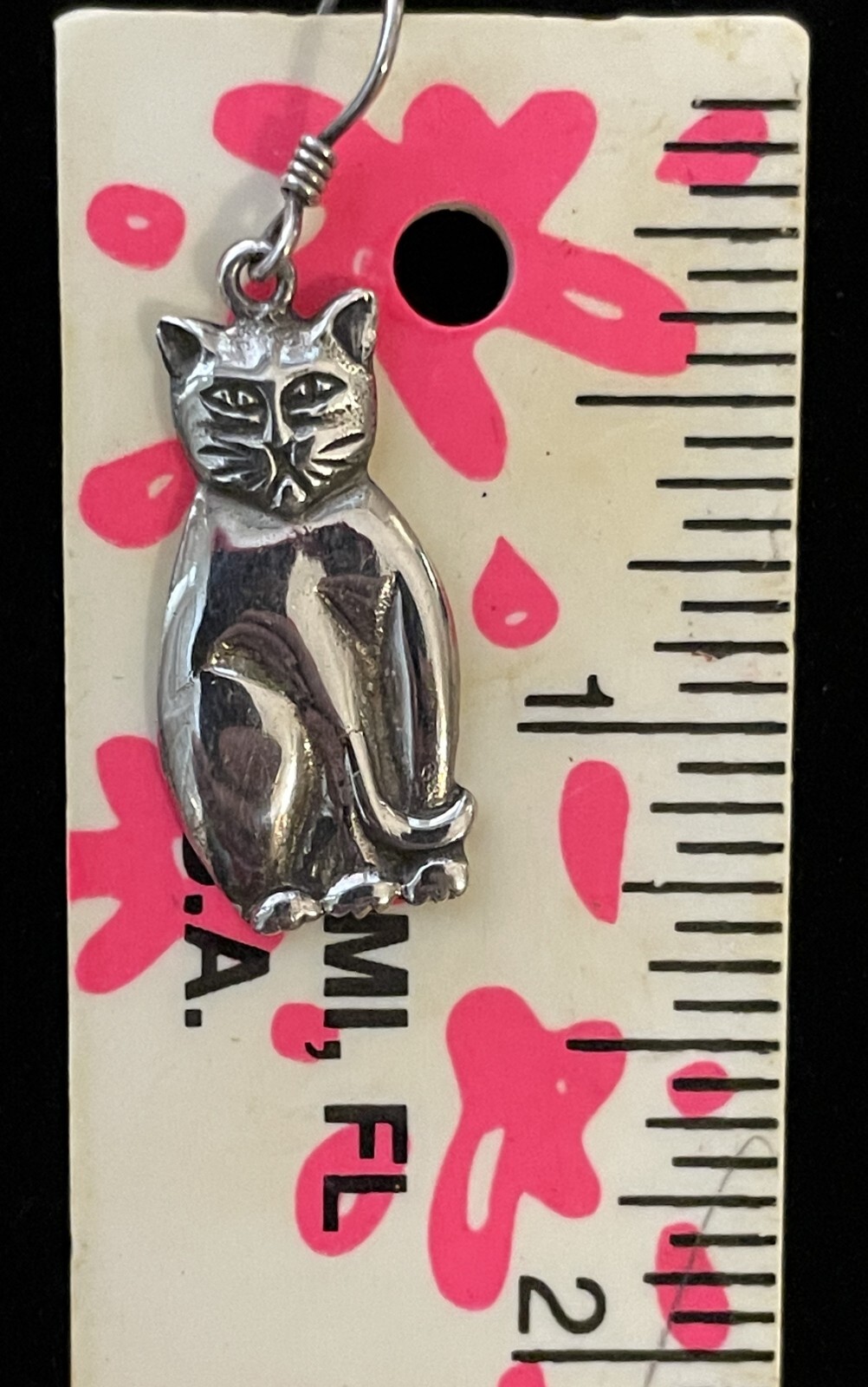 Cat Dangle Earring - Solid 925 Sterling Silver (J… - image 2