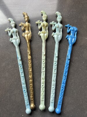Vintage Moulin Rouge Turquoise Swizzle Sticks - Set 4+