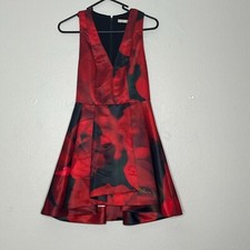 Alice & Olivia Tanner Floral Black Red Mini Dress Racerback Sleeveless Size 0