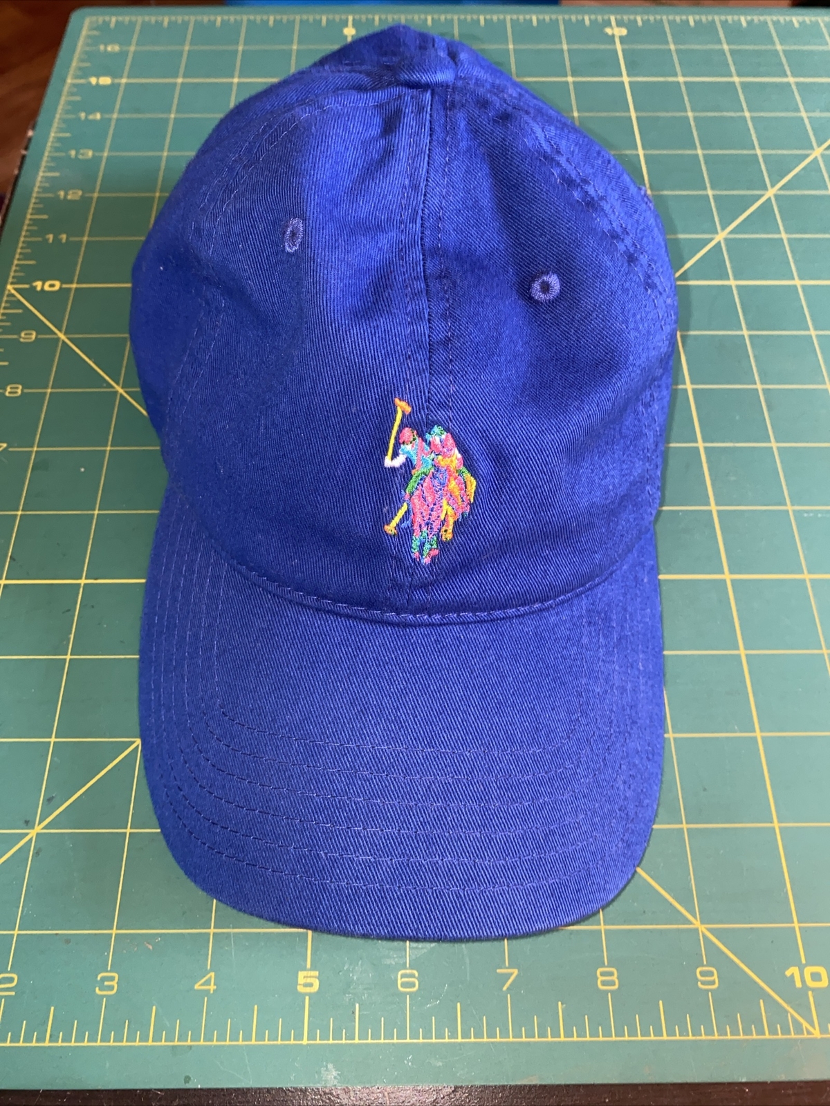 Cappello US Polo ASSN cinturino posteriore blu con pony arcobaleno cappello da papà taglia unica