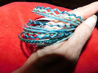 10 X ELEGANT SELECTION OF RIGID BANGLES ICE BLUE SPARKLE DESIGNS