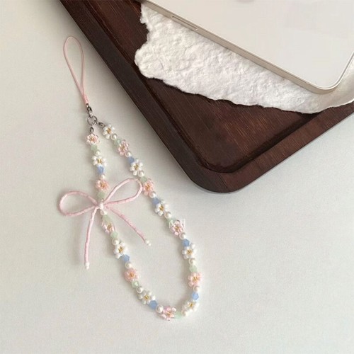 Cute Bow Beaded Phone Lanyard Simple Kawaii Earphones Case Backpack Decorati _ou - Zdjęcie 2 z 5