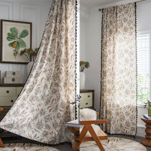 Vintage Curtains Living Room Cotton Linen Tassel Curtain Window Draped Treatment