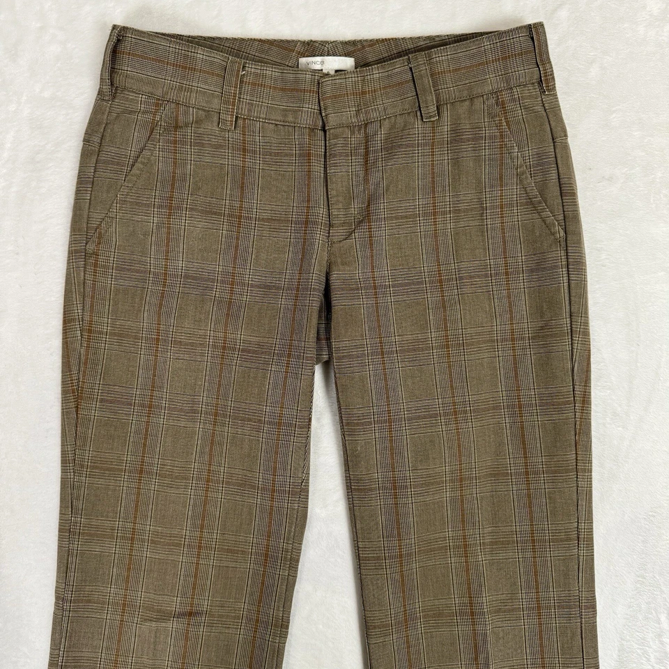 Calça social Vince marrom xadrez bootcut tamanho 2 cintura baixa preppy outono Y2K - Imagem 2 de 4