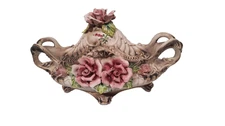 Vintage Capodimonte Italy Covered Footed Vessel 18" Porcelain Roses Floral